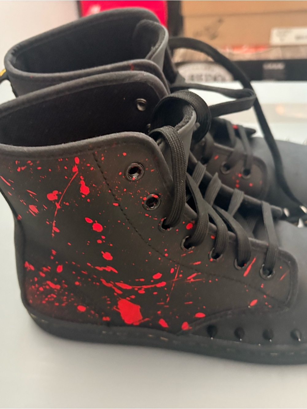 Custom Dr. Martens with Red Paint-Splatter and Spikes - Picture 7 of 10
